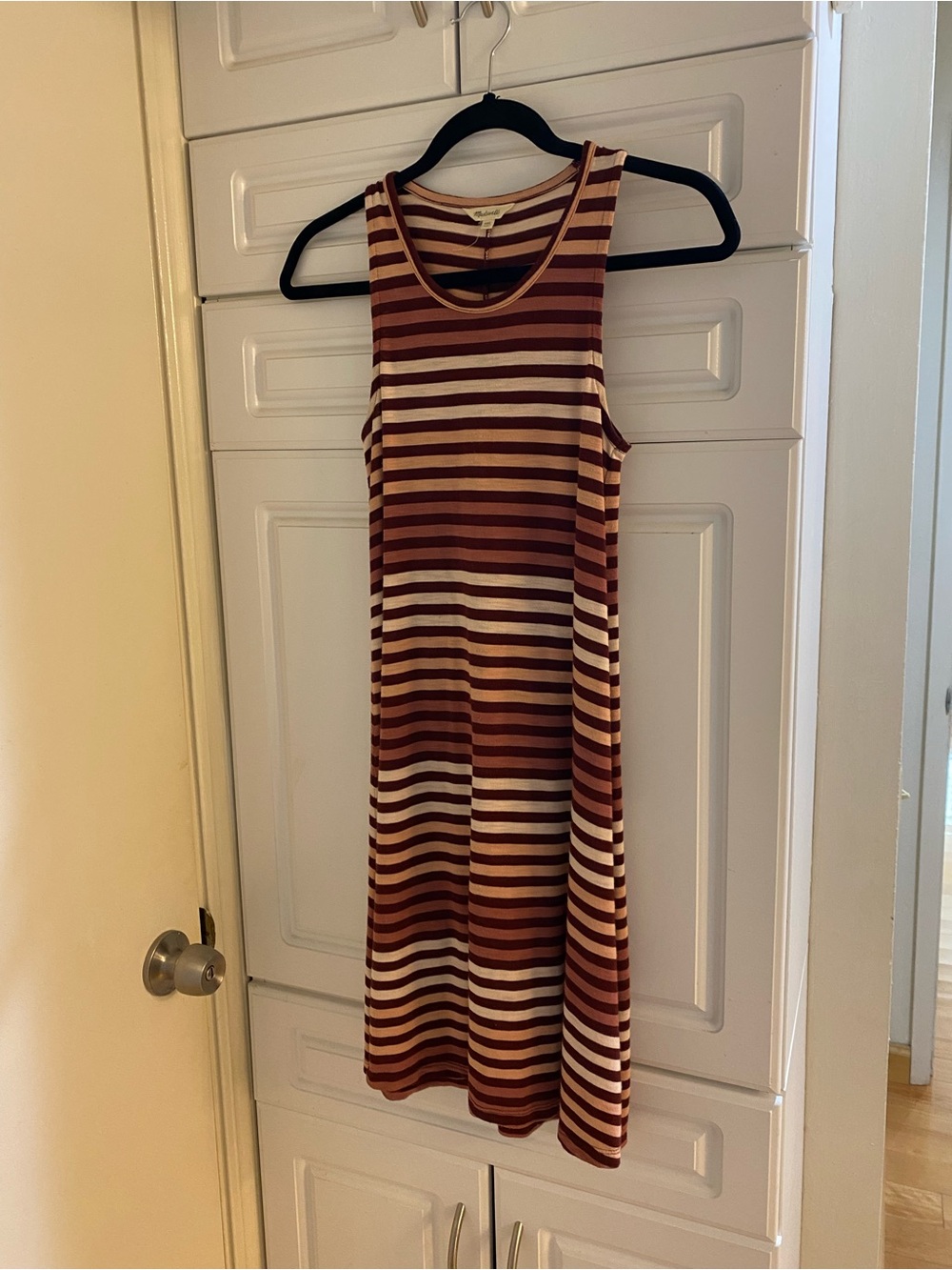 Striped Madewell top neckline label